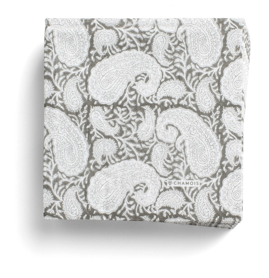 Chamois Pappersservetter Big Paisley Light Grey 40x40 cm