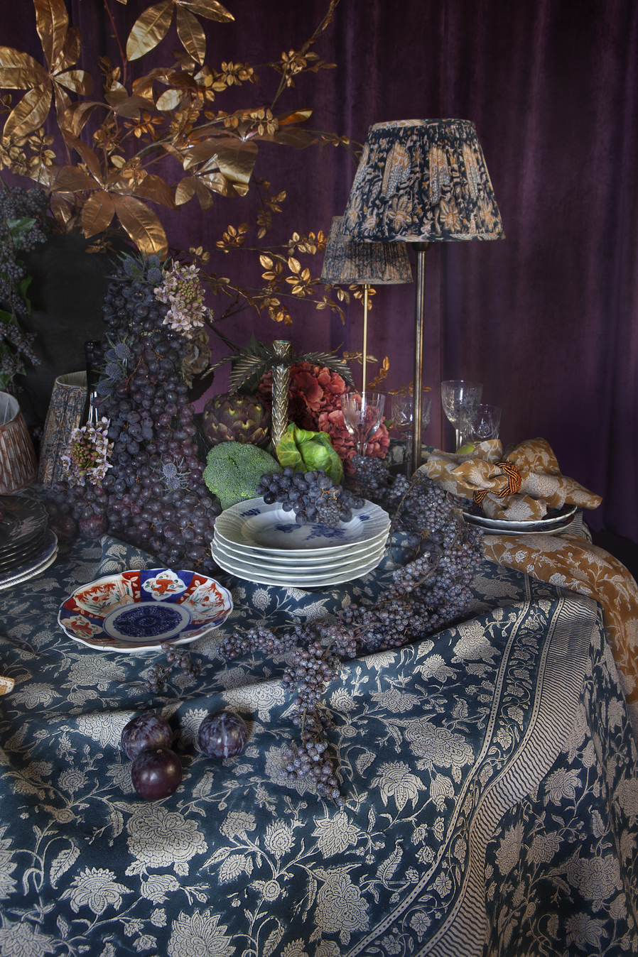 Linen Tablecloth Indian Rose Denim Blue - 3