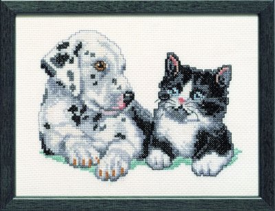 Pako Tavla 15 x 20 Dalmatinervalp och kattunge Aida 5,5