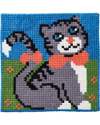 Barnbroderi 25x25 Katt med rosetter