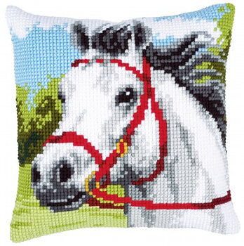 Vervaco korsstygnskudde 40x40 Vit häst