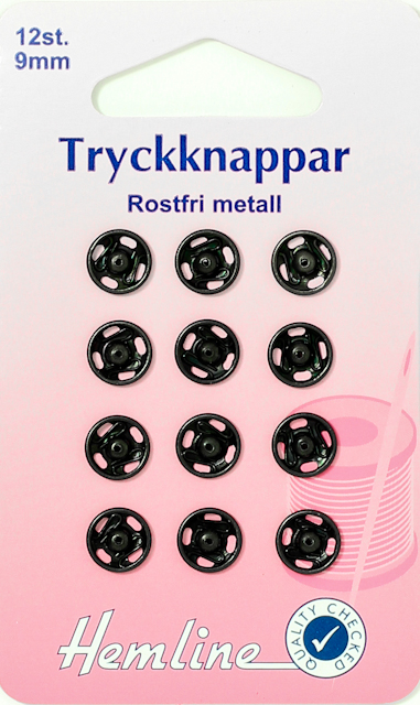TRYCKKNAPPAR - svart, 9 mm