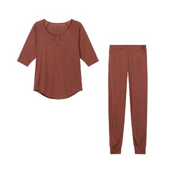 PYJAMAS EKOLOGISK BOMULL - ROSTBRUN