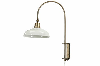 VÄGGLAMPA EMALJ - ANTIKMÄSSING/VIT