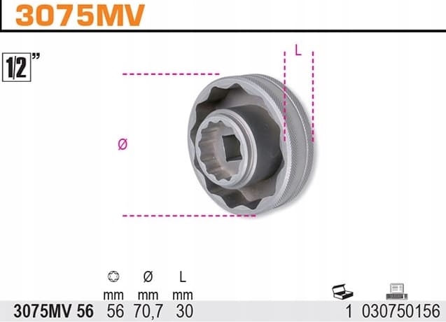 Specialhylsa 1/2 Tolvkant 56 mm för Hjulnavsmuttrar, BETA Tools - 2