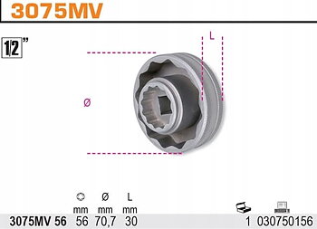 Specialhylsa 1/2 Tolvkant 56 mm för Hjulnavsmuttrar, BETA Tools
