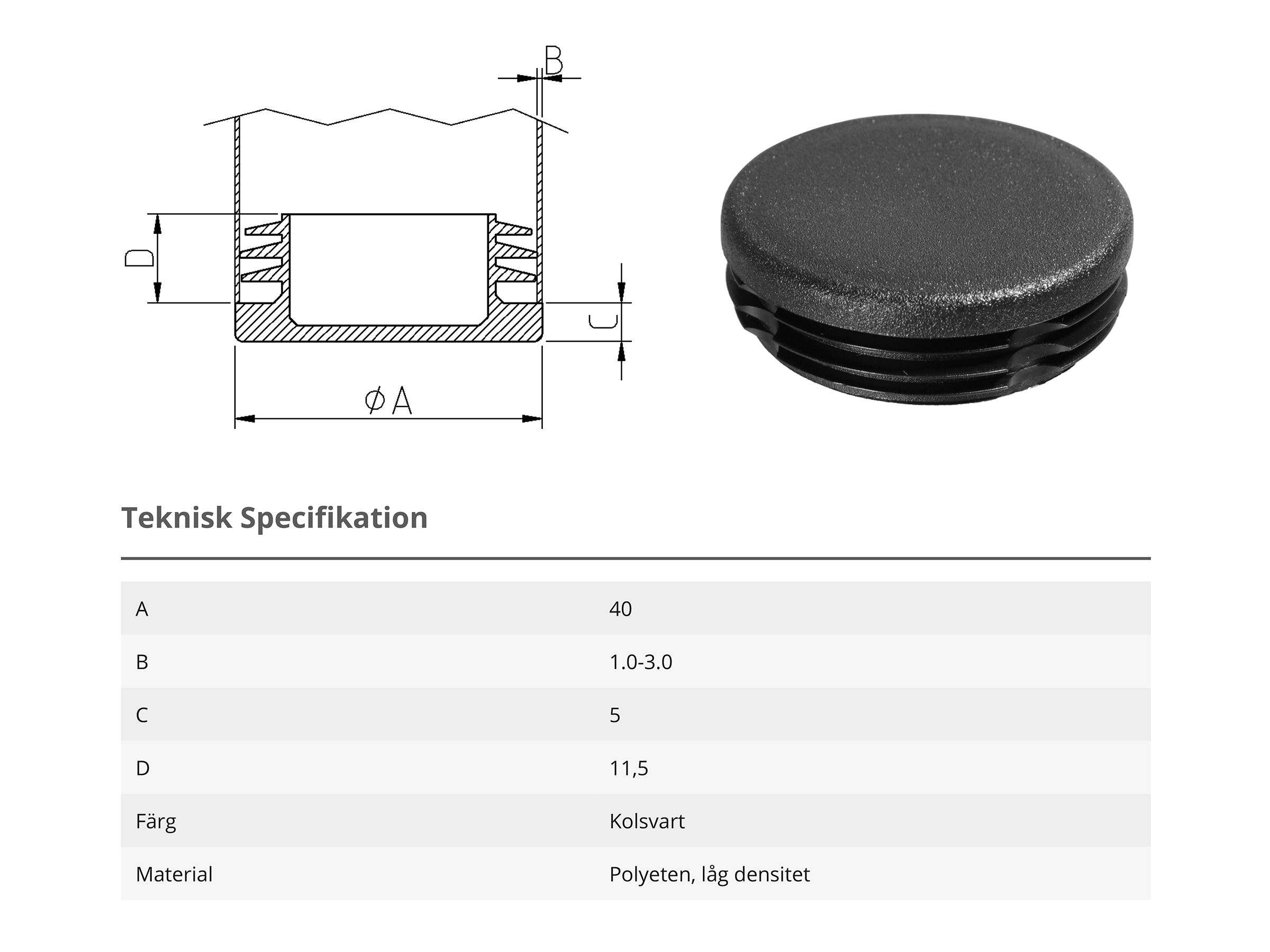 Plastplugg för skärmstag 40-42,4 mm - 2