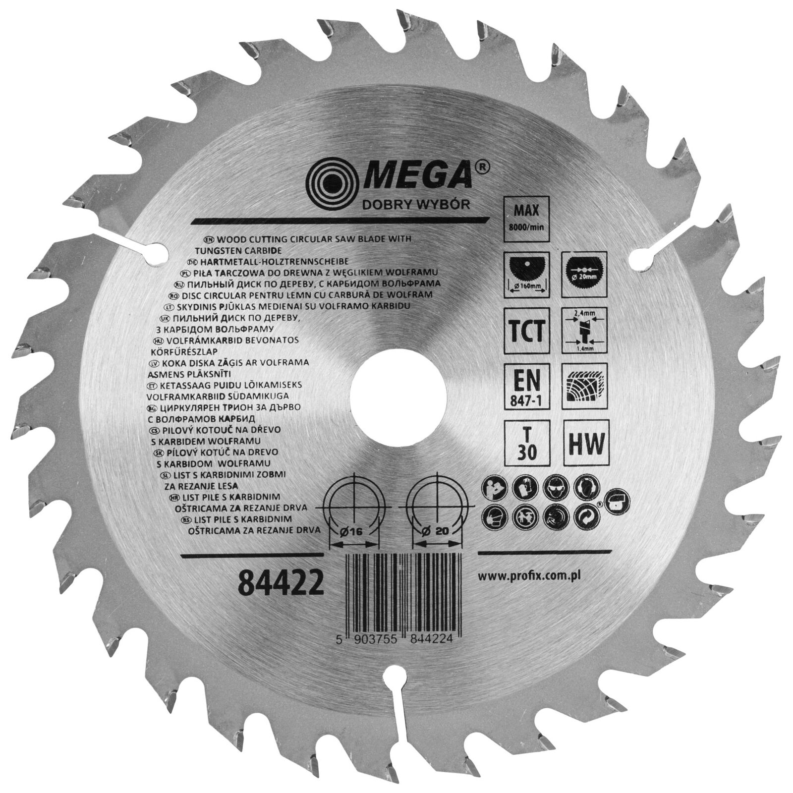 Circular Saw for Wood 160*30T*20/16 mm