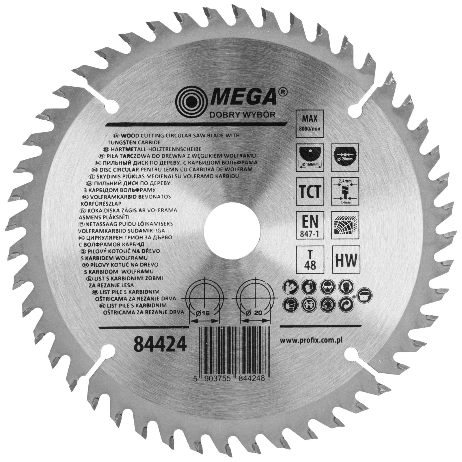 Circular Saw for Wood 160*48T*20/16 mm