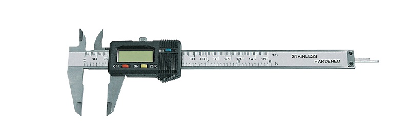 Mega Skjutmått, digitallt, 150 mm, nogrannhet 0, 02 mm. OnOff, Zero, mm, tum. Rosfritt stål, inkl. 2 batterier (ett extra)