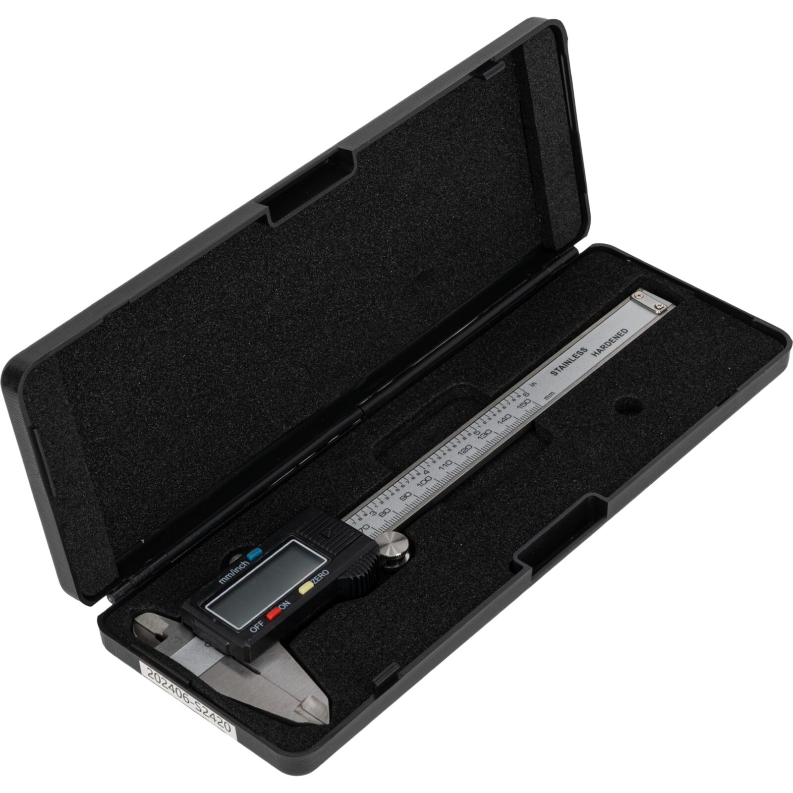 Mega Skjutmått, digitallt, 150 mm, nogrannhet 0, 02 mm. OnOff, Zero, mm, tum. Rosfritt stål, inkl. 2 batterier (ett extra) - 5