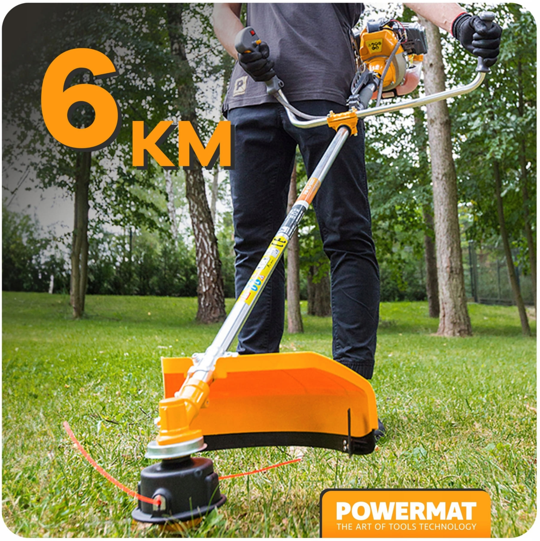 Grästrimmer 6Hk 4.4kW 42 cm två-takts bensintrimmer för trädgård, Powermat - 9