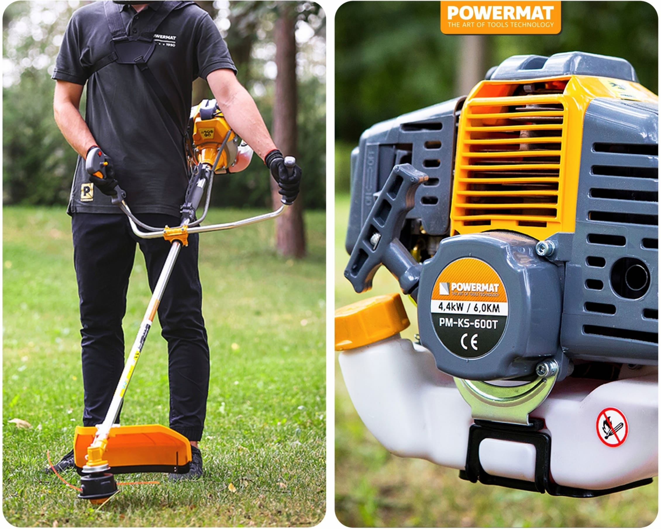 Grästrimmer 6Hk 4.4kW 42 cm två-takts bensintrimmer för trädgård, Powermat - 3