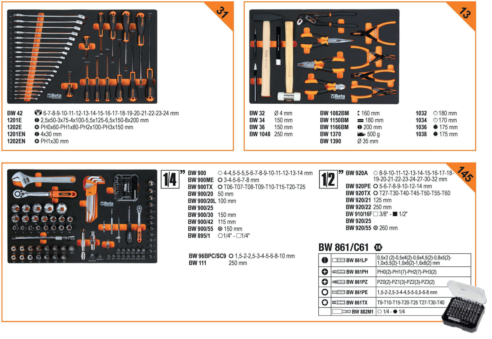 BETA TOOLS Verktygsvagn 7 Lådor med 189 Verktyg 800kg Centrallås BW 2400S, Beta - 2