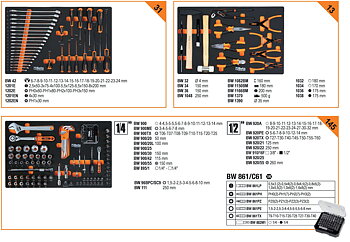 BETA TOOLS Verktygsvagn 7 Lådor med 189 Verktyg 800kg Centrallås BW 2400S, Beta