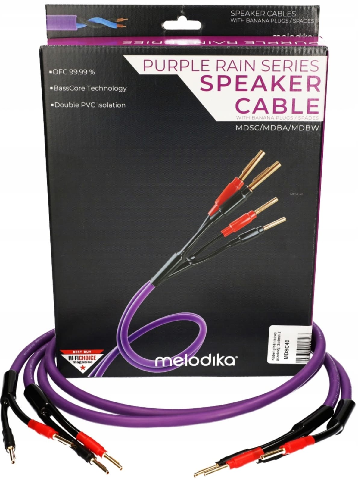 Högtalarkabel 4m (2 x 2.0m), 2 x 4 mm² OFC Cu, Hi-Fi, banankontakter, för audiofiler, Melodika