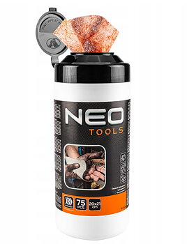Neo Tools Rengöringsservetter med Slipmedel för Händer Ytor och Verktyg Burk 75 st 20x21 cm, NEO