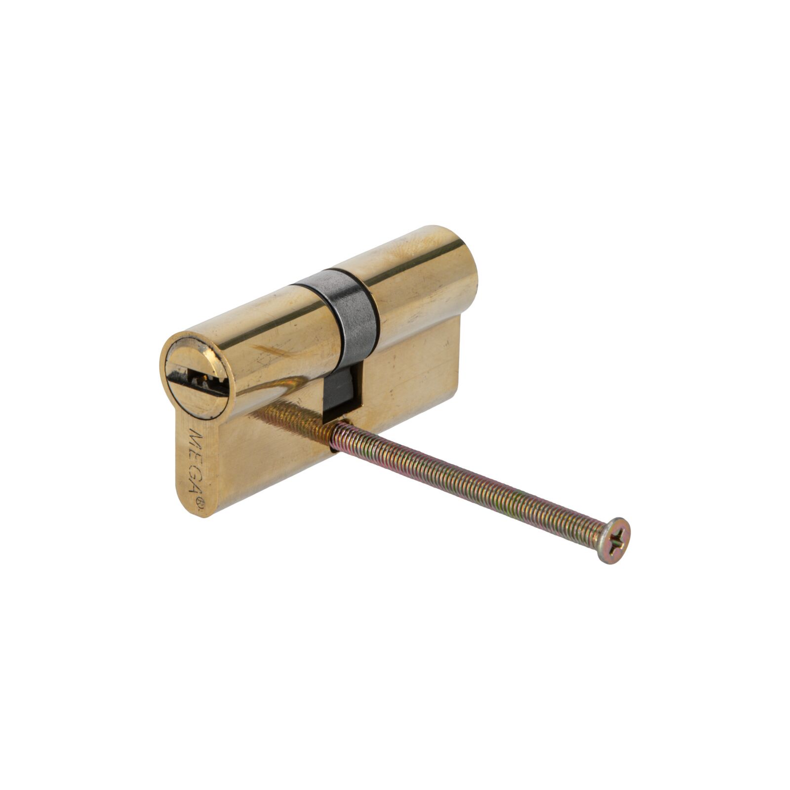 Brass Lock Cylinder, Symmetrical - 62 mm. 6 Special Security Type Keys. Lång Brass Screw 64 mm. On Card - 4