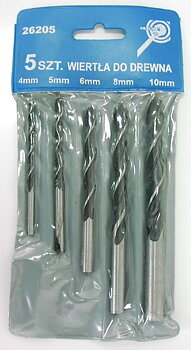 Träborr, sats 5st 4-10 mm, svarta polerade, packade i plastetui