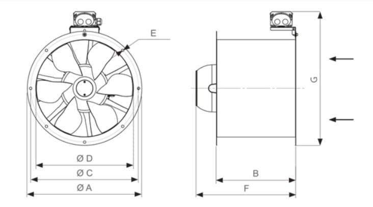 Harmann Ventilatoren Kanalfläkt Diagonal 400mm 6890 m³/h 300 Pa IE3-Motor IP55, Harmann - 4