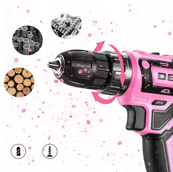 Övriga2 Borrskruvdragare Sladdlös 20V Rosa 1,5Ah Li-Ion med Verktygsset, DEKOPRO