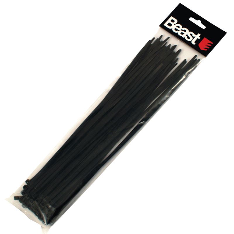Svarta nylonkabelband 190 x 4, 7 mm, 50-pack, UV-tåliga, Beast
