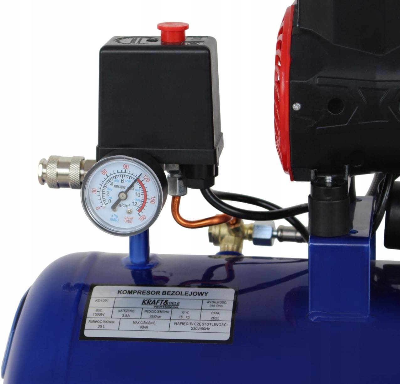 KRAFT&DELE Kompressor Oljefri 30L 1500W 285 l/min Tyst Verkstadskompressor - 6