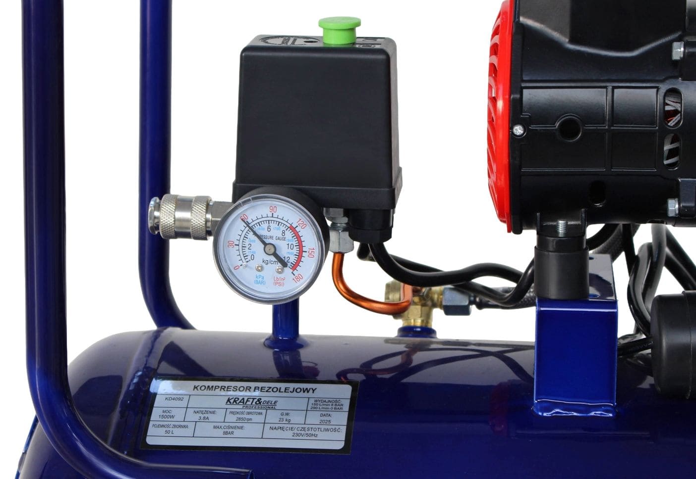 Oljefri Kompressor 50L 1500W 290L/min Tyst 75dB, Kraft&Dele - 5