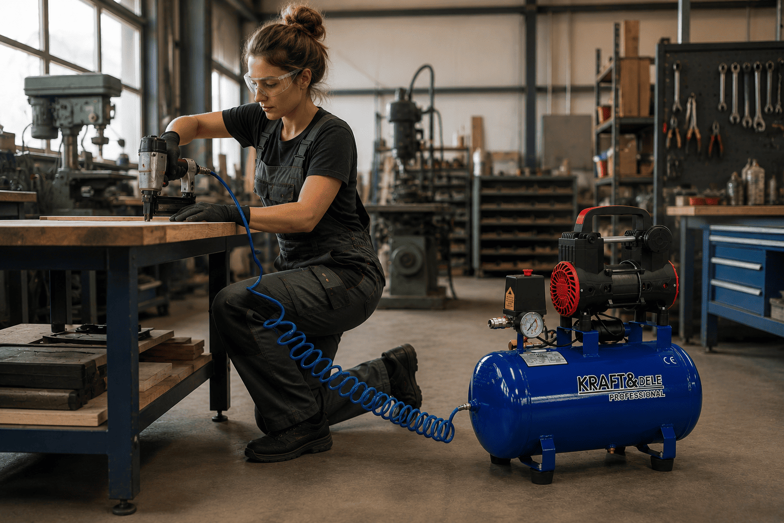 Oljefri Kompressor 50L 1500W 290L/min Tyst 75dB, Kraft&Dele - 9