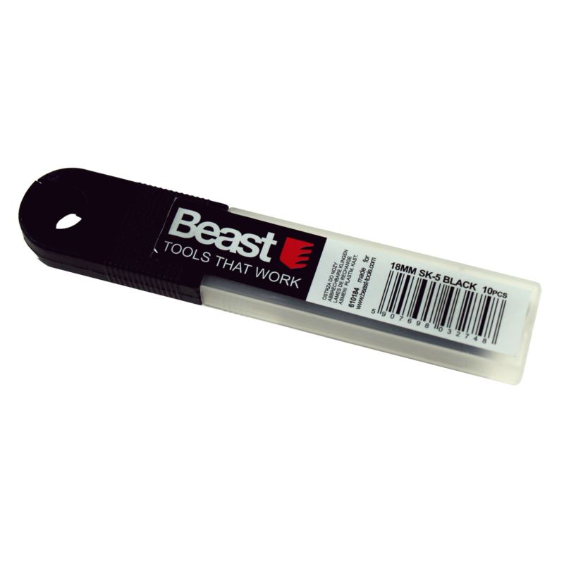 Tapetknivblad 18 mm svart, 10 st härdat stål, 0, Beast