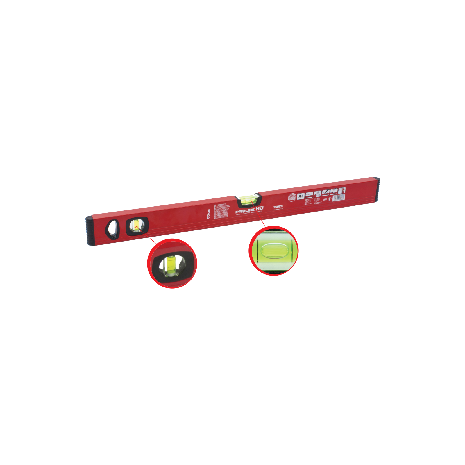 PROLINE TOOLS HD Aluminiumvattenpass 200 cm, 2 Libeller, Fräst, Noggrannhet 0, 5 mm/m, Proline HD