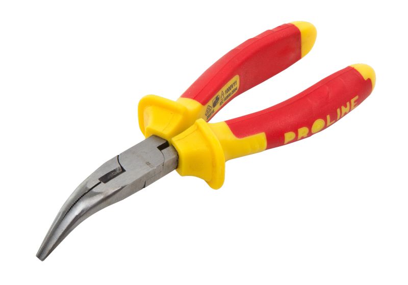 PROLINE TOOLS Flacktång böjd 160 mm rundad käft 1000V, med avbitare, fäfflad, Proline