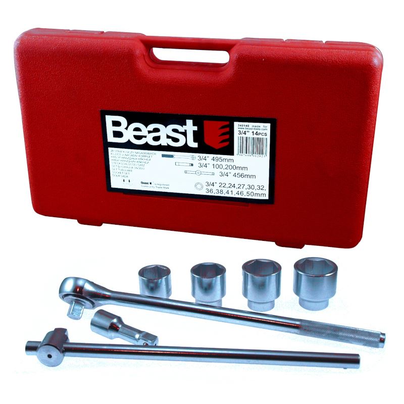 Hylsnyckelsats 3/4 tum 22–50 mm, 14 delar, Beast