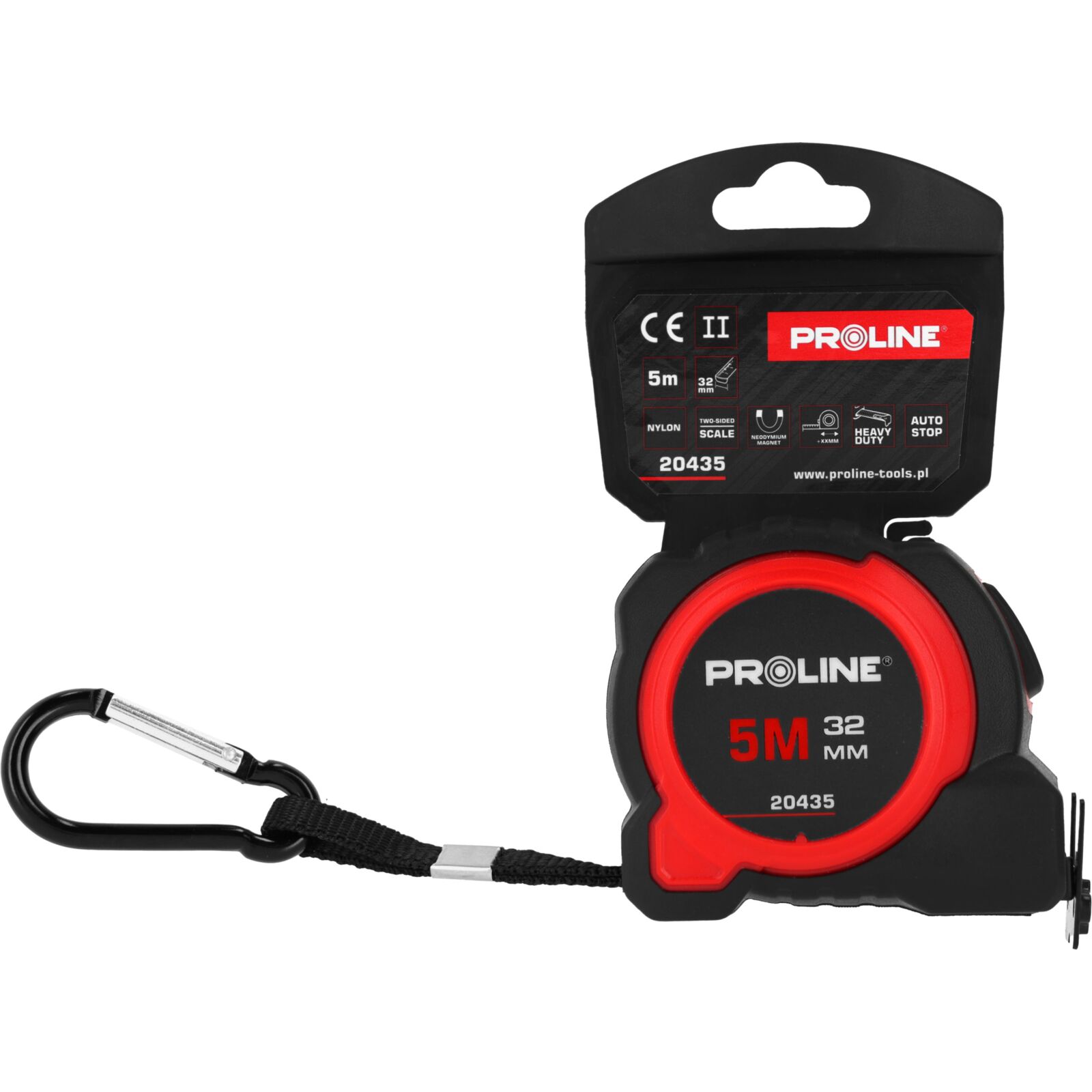 PROLINE TOOLS Måttband 5m/32 mm, Tvåsidigt, Nylon, Klämma, CE, Proline - 5