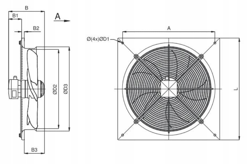 Harmann Ventilatoren Väggmonterad utsugsfläkt 630 mm, axialfläkt 520 W 9800 m³/h, professionell industrifläkt med gravitationsjalusi, Harmann WAX 630/W/6/9500S - 3