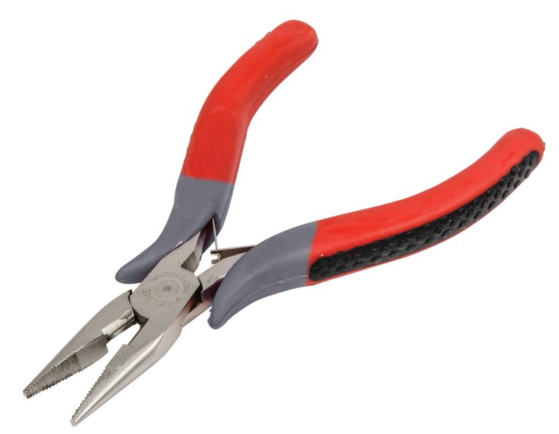 PROLINE TOOLS Kombitång, flacktång 120 mm, sidavbitare, fjäder, rundad käft, räfflad, drop forged, hardened, satin finish, röd plast med svart halkskydd, Proline