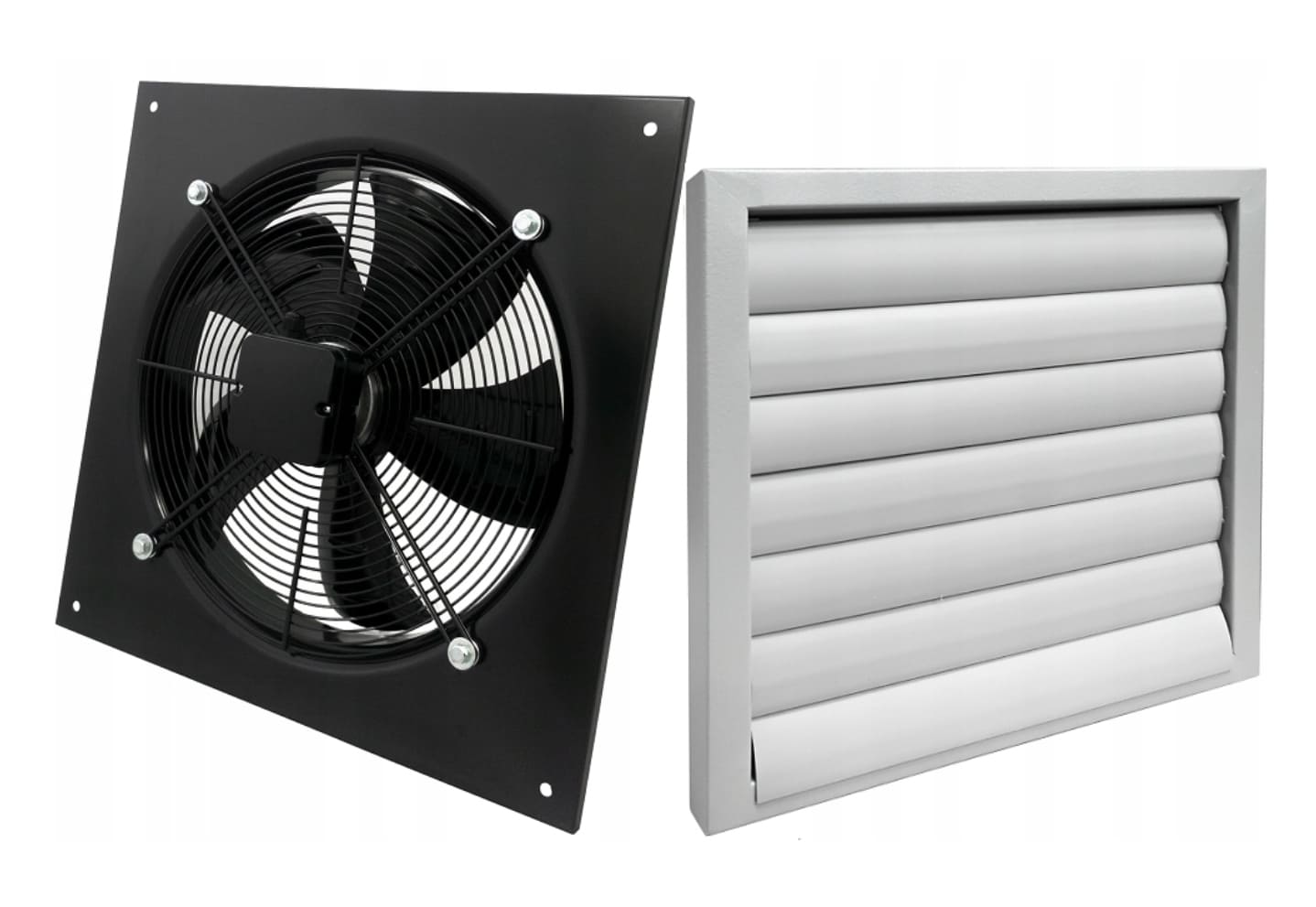 Harmann Ventilatoren Väggmonterad utsugsfläkt 550 mm, axialfläkt 550 W 7500 m3/h, professionell industrifläkt med gravitationsjalusi, Harmann WAX 550/W/4/750S