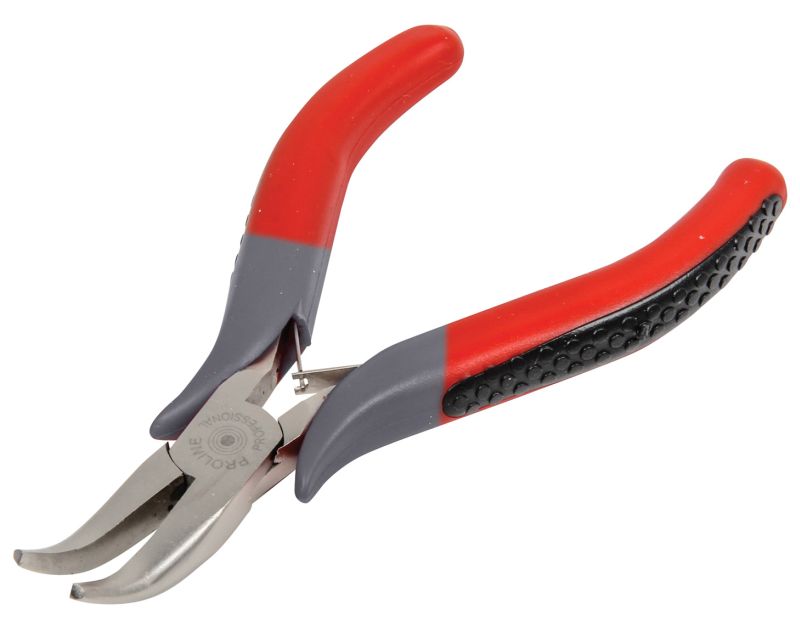 PROLINE TOOLS Flacktång böjd 120 mm, Drop Forged, Härdad, Fjäder, Satin Finish, Röd Plast med Svart Antiglidmaterial, Proline