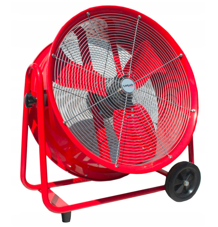 Kraftfull industrifläkt 330W IP54, trumfläkt golvmodell med hjul, orange pulverlackad, 60 cm (24) 8400m3/h, Xaram