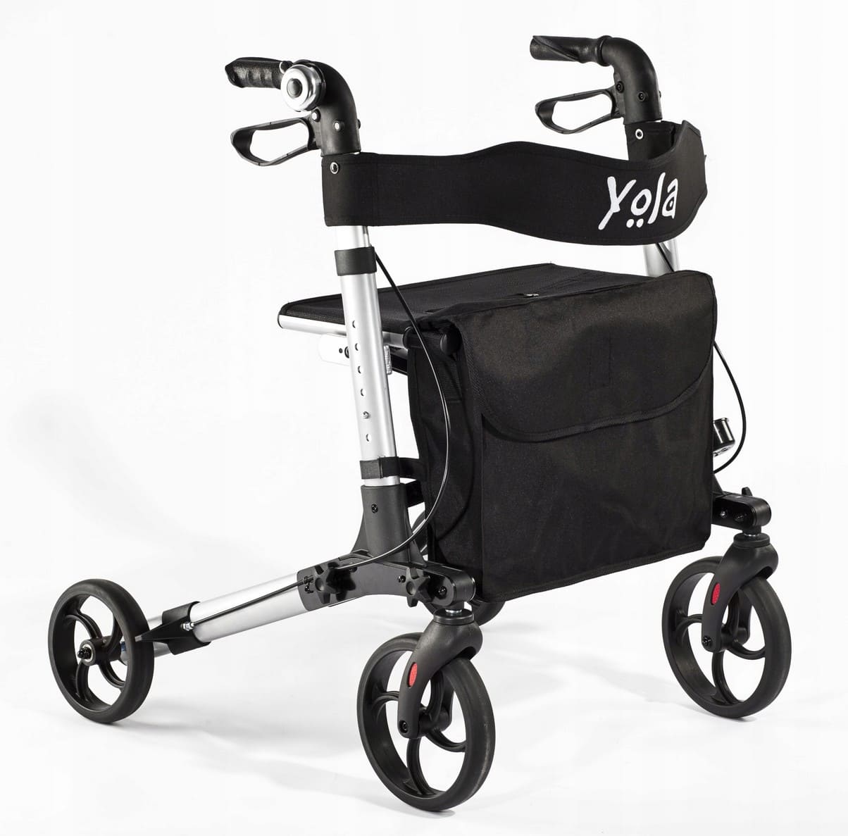 Rollator lättvikt, hopfällbar, stora hjul, bekväm sits, väska, max 130 kg, inom- och utomhusbruk, TIMAGO Yola