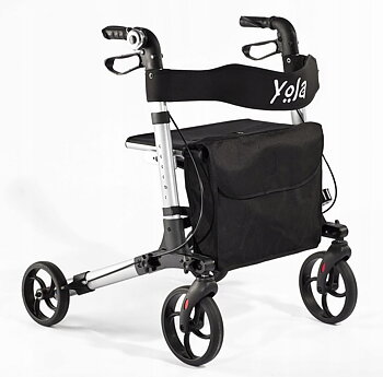 Rollator lättvikt, hopfällbar, stora hjul, bekväm sits, väska, max 130 kg, inom- och utomhusbruk, TIMAGO Yola
