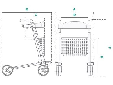 Rollator lättvikt, hopfällbar, stora hjul, bekväm sits, väska, max 130 kg, inom- och utomhusbruk, TIMAGO Yola - 7