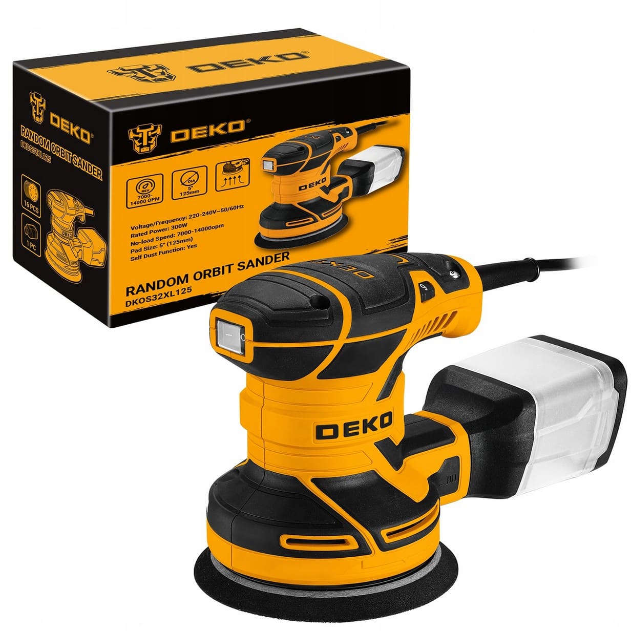 Oscillerande polermaskin 230V 125 mm, 320 W, 7000-14000 RPM, justering av sliprondeller, Deko - 2