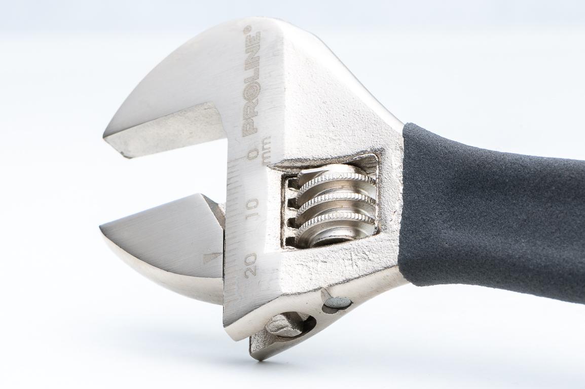PROLINE TOOLS Skiftnyckel 150-600 mm, 19-62 mm, drop forged, kolstål, satin finish, gummibeklätt handtag, med skala, Proline (Storlek (mm) : 450) - 6