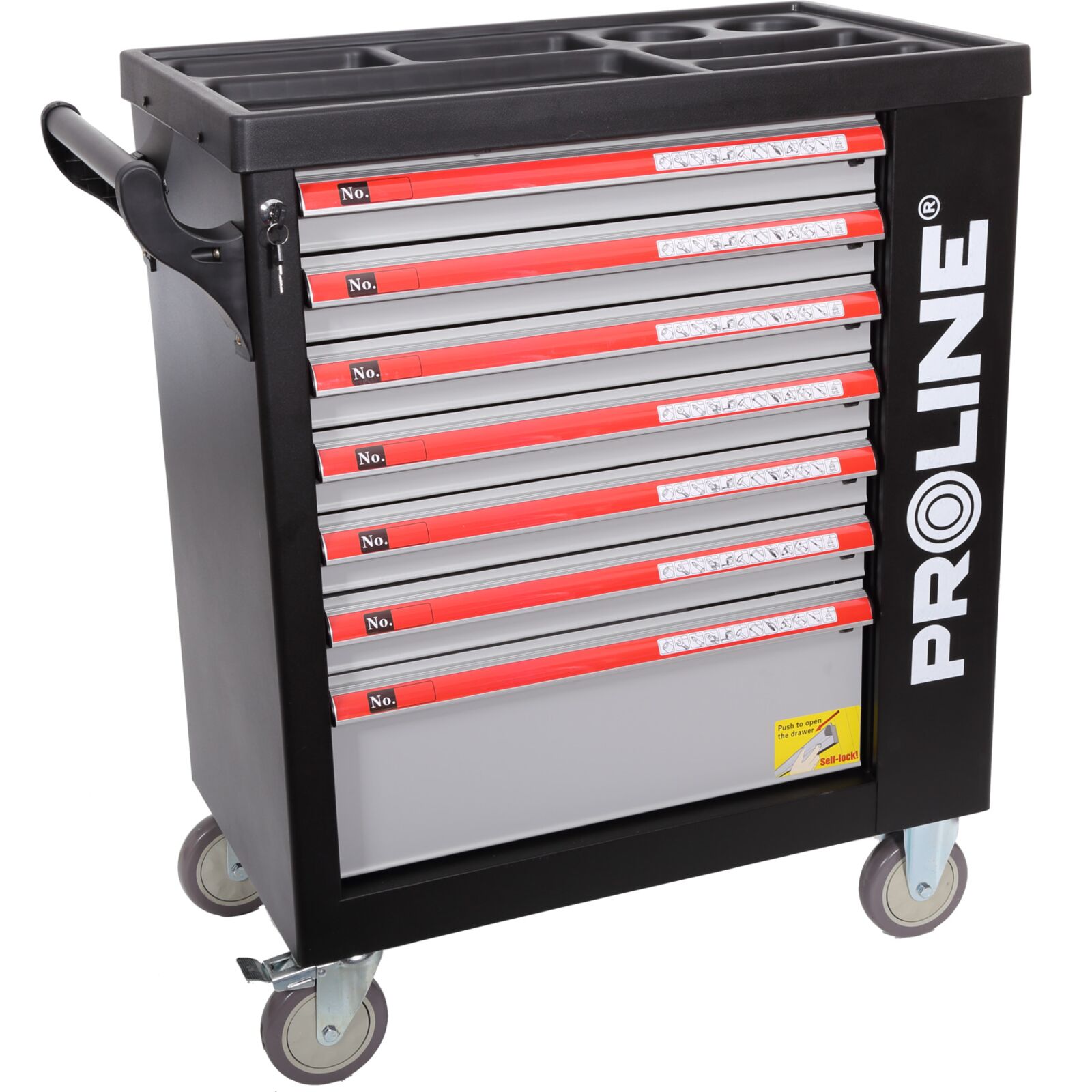PROLINE TOOLS Verktygsskåp 7 lådor 790 x 490 x 1010 mm, 530 x 400 mm lådor, 6 x 70 mm & 1 x 200 mm lådor, 6 x 17 kg & 1 x 50 kg lastkapacitet, Central lås, Broms, Proline
