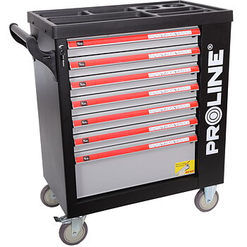 PROLINE TOOLS Verktygsskåp 7 lådor 790 x 490 x 1010 mm, 530 x 400 mm lådor, 6 x 70 mm & 1 x 200 mm lådor, 6 x 17 kg & 1 x 50 kg lastkapacitet, Central lås, Broms, Proline