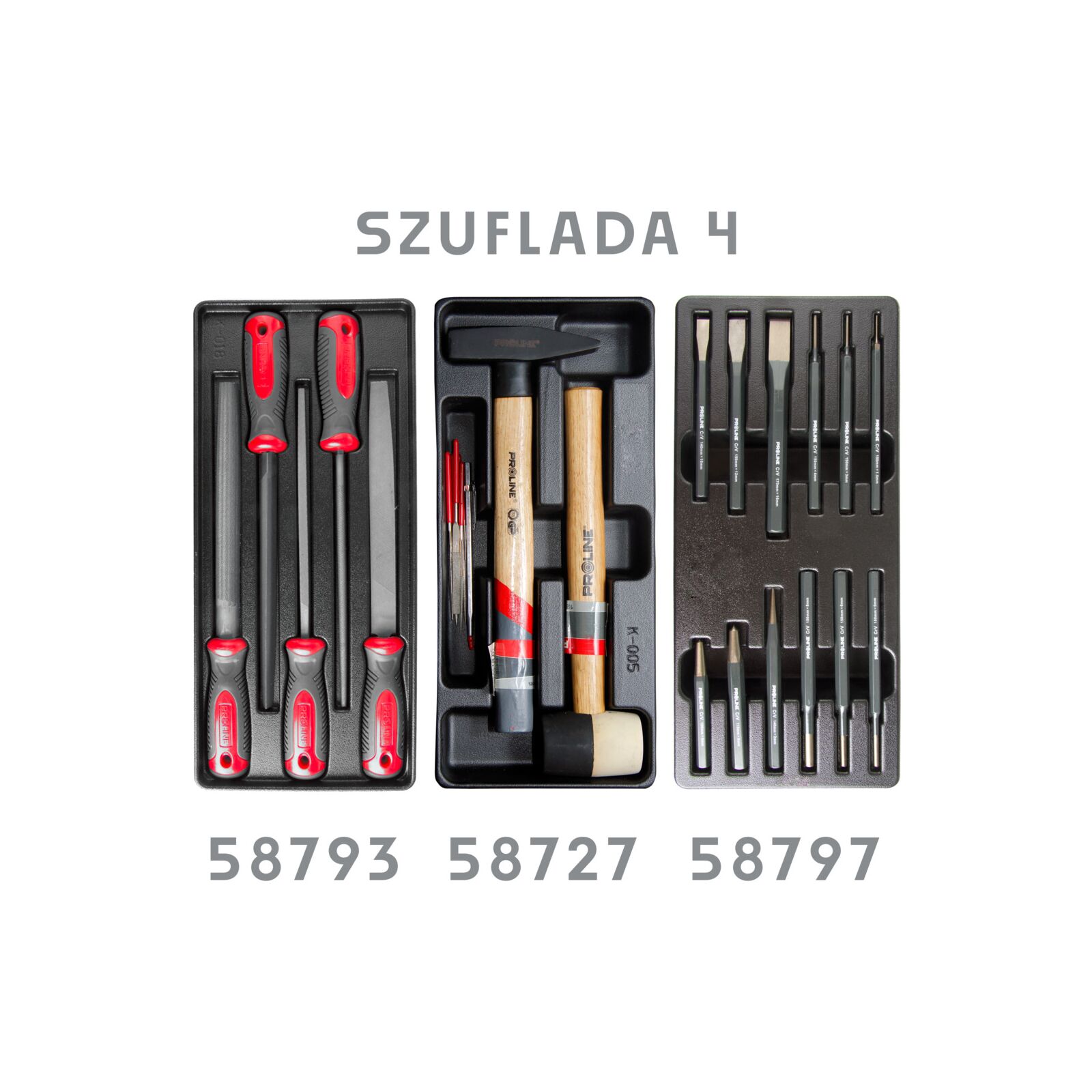 PROLINE TOOLS Verktygsskåp 7 lådor 79 x 49 x 101 cm, 0.8 mm Stål, 211 verktyg, Central lås, Parkeringsbroms, Proline - 4