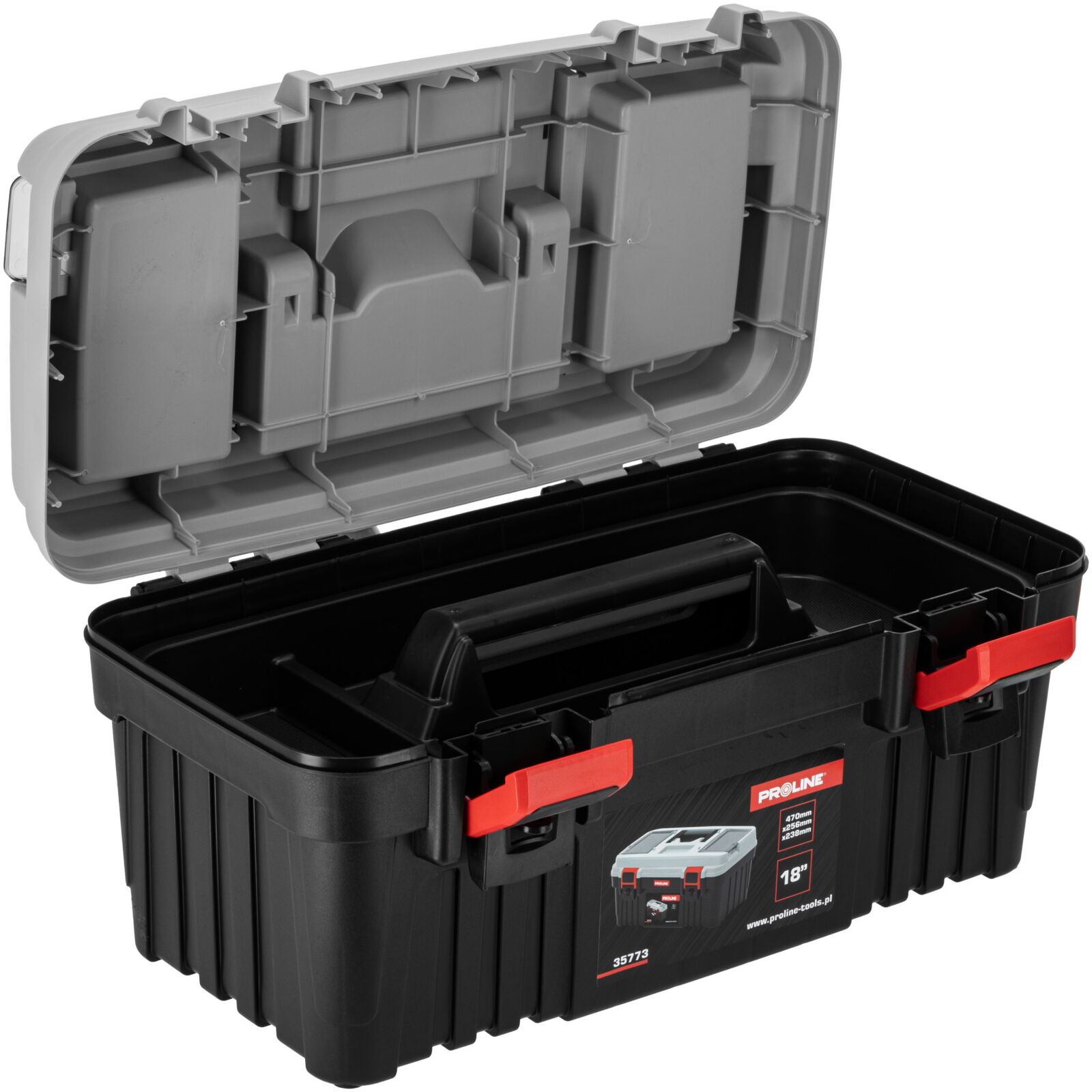 PROLINE TOOLS Verktygslåda med 2 klämmor, 470 x 256 x 238 mm, Proline - 5