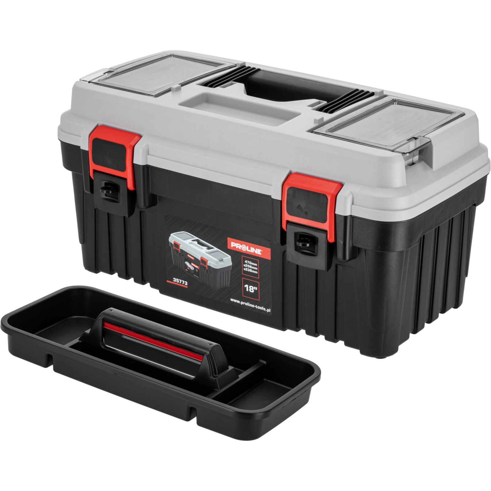 PROLINE TOOLS Verktygslåda med 2 klämmor, 470 x 256 x 238 mm, Proline