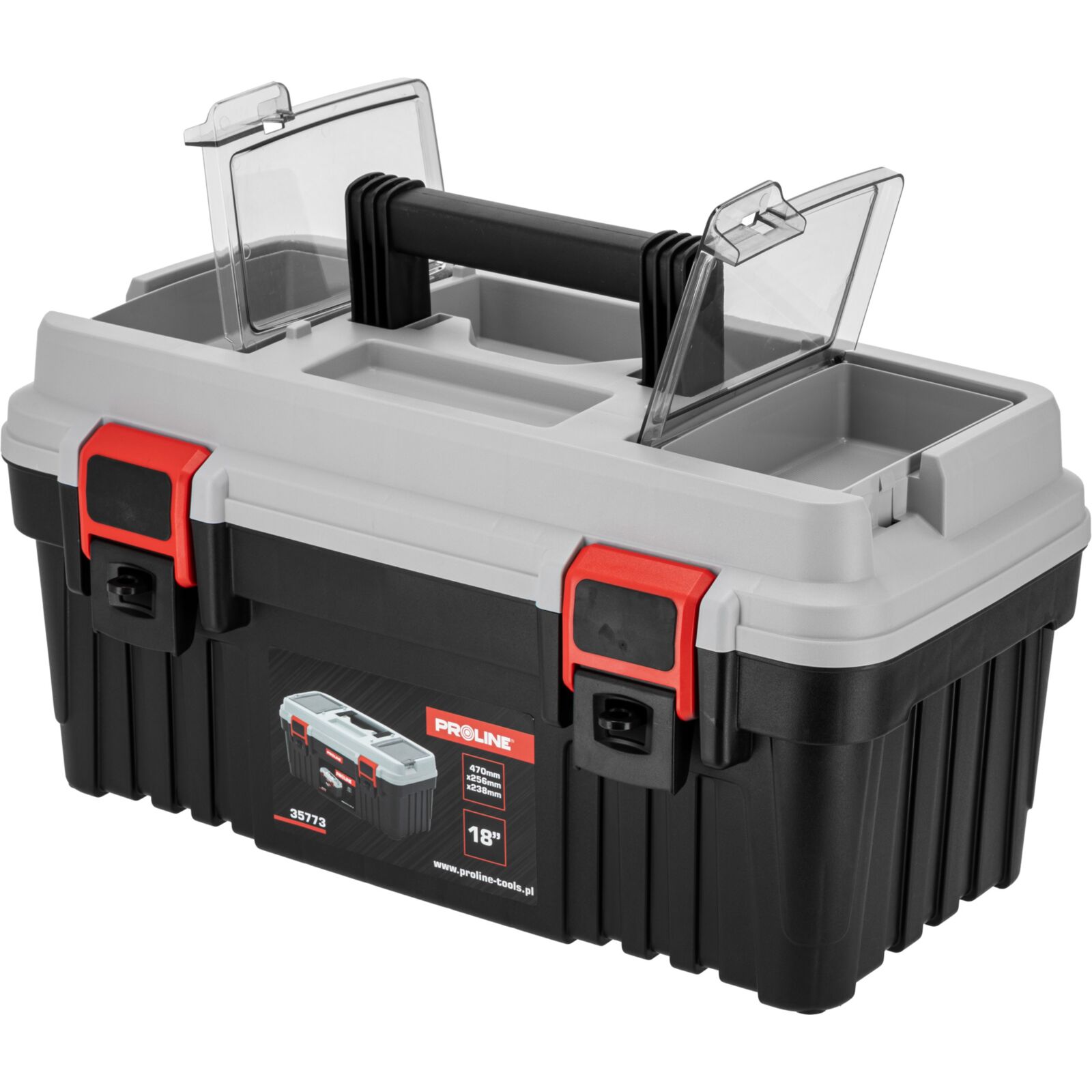 PROLINE TOOLS Verktygslåda med 2 klämmor, 470 x 256 x 238 mm, Proline - 3